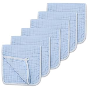 CottCare Muslin Burp Cloths for Baby 100% Cotton Large 20”X10” 6 Layers Thicken Super Soft and Absorbent (6 Pack,Blue)