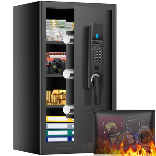 6.0 Cub Home Safe - Caja fuerte grande para uso doméstico con bolsa a prueba de fuego y agua, teclado electrónico y alarma inteligente y 3 estantes extraíbles, caja de seguridad a prueba de fuego para