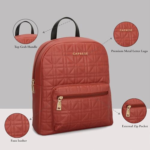 Image of Caprese Aimee Medium Quilted Faux Leather Fashion Backpack for Women | Stylish & Functional Daypack with Adjustable Straps & Detachable Charm| Front Pocket | Perfect for College, Travel & Daily Use