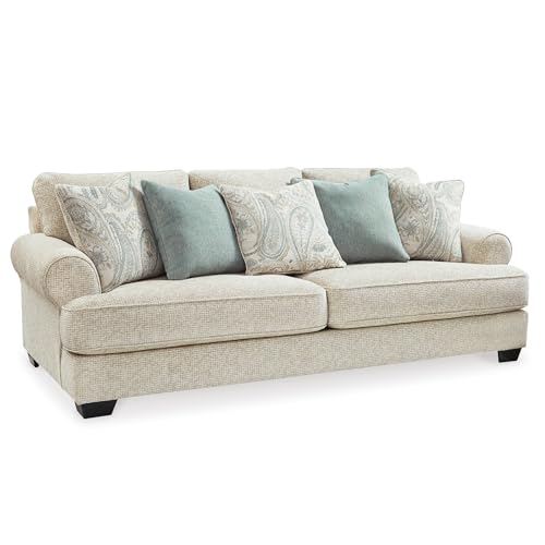 Signature Design by Ashley Monaghan Vintage Sofa with Accent Pillows, Reversible Cushions and Rolled Arms, Beige