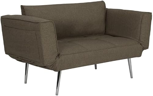 Novogratz Leyla Loveseat, Multifunctional and Modern Design, Adjustable Armrests to Create a Couch Sleeper -Grey
