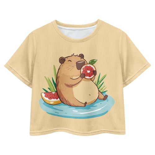 Image of Girls Fashion Crewneck Tee Shirts Casual Short Sleeve Crop Top Summer Outfits 5-14 Years Old