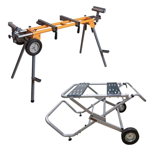 POWERTEC Miter Saw & Table Saw Stand Bundle with Wheels, Foldable Designs, 330lb Capacity and Universal Mounting Options