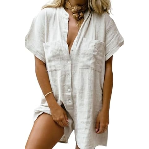 loveimgs Women's Summer Cotton Linen Romper Cover