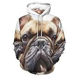Sudadera con Capucha 3D Retrato De Bulldog Francés Otoño Jersey Ropa Estilo De Clipart Hoodie de Manga Larga con Bolsillo Ropa de Calle