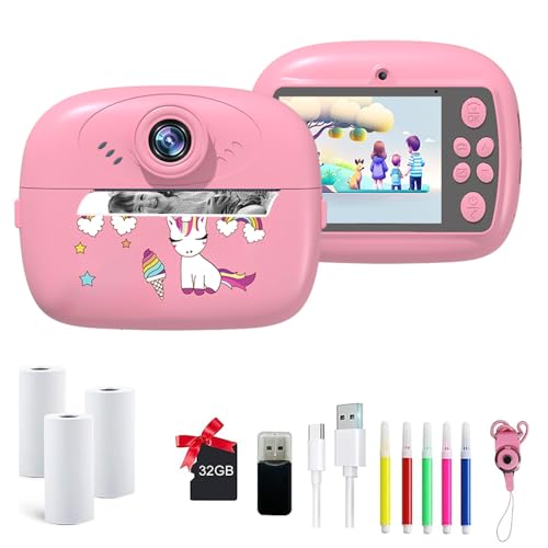 キッズインスタントプリントカメラポラロイド子供用 キッズカメラ トイカメラ 4000万画素 写真 フルHD動画 1080P 自撮り可能 おもちゃ子供用デジタル熱印刷カメラプリントペーパー付き幼児用ビデオレコーダー32GBポータブル写真ガジェット
