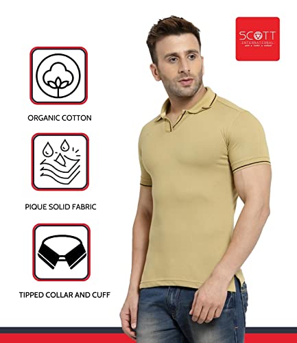 Image of Scott International Men's Organic Cotton Regular Fit Polo T-Shirt (Beige with Black, XL)