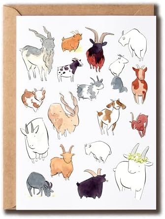 Amazon.com : GoGiDesigns Watercolor Goat Card - Thank You Note Goat ...
