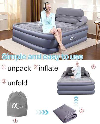 Α阿尔法 US64515 A-Er-Fa Queen Size Air Mattress With Headboard , 3 Mins Quick Inflation/Deflation Inflatable Airbed thumb #7