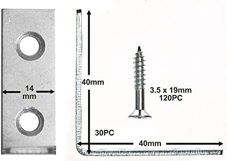 Angle Brackets - Zinc Plated Steel Corner Brackets - 16mm /0.63" Wide 40mm /1.57" Long with Screws - 30 Pack By Brackit