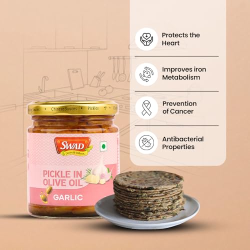 Image of SWAD Garlic Pickle in Olive Oil 200g | Spicy Garlic Achar with Olive Oil | Made with Fresh Premium Ingredients & Traditional Spices | Ideal for Enhancing Meals