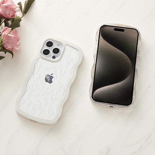Coque iPhone 14 Pro QLTYPRI silicone transparent motif fleur blanc - 6