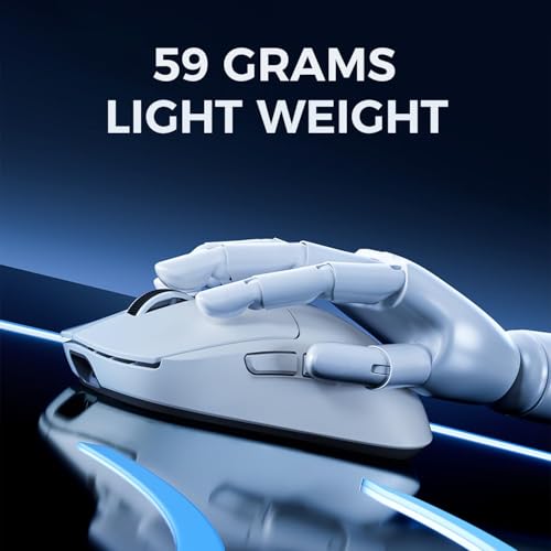 Image of MCHOSE A5 V2 Ultra Lightweight Wireless Mouse, Symmetrical Design, 54 Grams, 8K Hz Wired /4K Hz Wireless Polling Rate, PAW 3395 26K DPI, 120 Hours Battery Life, Tri-Mode Connectivity - White