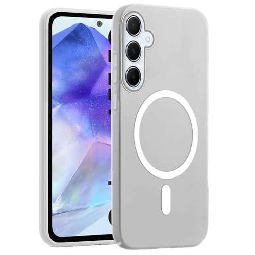 Image of SHINESTAR Back Cover for Samsung Galaxy A55 5G | Frosted Semi-Transparent Slim Case | Only Compatible with Wireless Magnetic Accessories | Hard Back, Matte Finish - White
