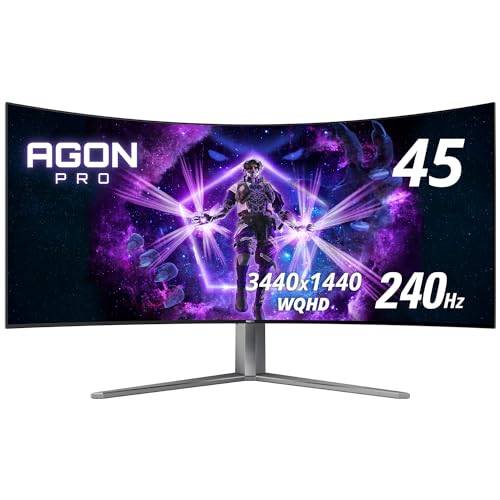 Image of AOC Agon PRO AG456UCZD 45'' Ultra Wide Curved OLED Gaming Monitor, 21:9 WQHD 3440x1440, 240Hz 0.03ms, FreeSync Premium, 800R, USB-C Docking, Frameless, PS5 /Switch /Xbox; Light FX, Height Adjustable