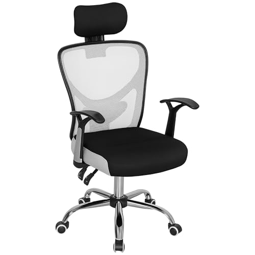 Vinsetto Silla de Escritorio Giratoria Silla de Oficina con Altura Ajustable Respaldo Reclinable Reposacabezas Regulable y Soporte Lumbar Tapizado en Malla Transpirable Gris