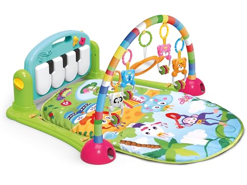 Tapis sensoriel bébé interactif avec hochets animaux et miroir