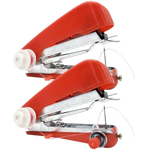 ibasenice Máquina de Coser Manual Portátil Roja, Mini Máquina de Coser de Mano 2 Piezas, Kit de Herramientas de Costura para Reparaciones Rápidas en Casa y Viajes