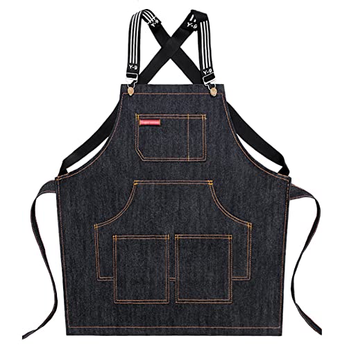 Watwass Unisexo Delantal Vaquero Negro Cocinando Barbacoa Delantal Camarero Barbero Trabajador Cover