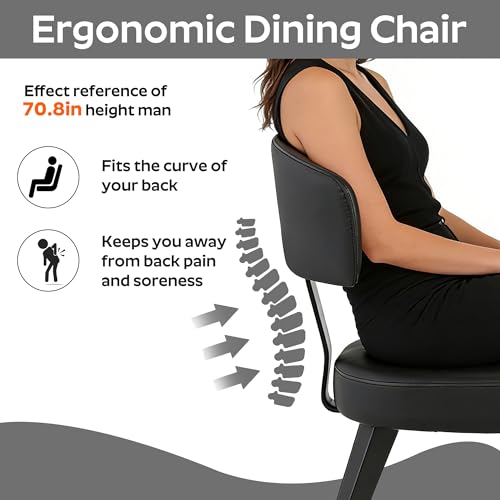 Image of Wood Dining Table Set for 4, 36 inch Round Kitchen Table with 4 Faux Leather Dining Chairs, MDF Tabletop with Metal Legs, Ergonomic Dining Chair with Metal Legs(Black Table with Black Chairs)