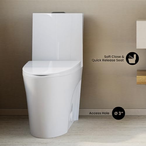 Image of St. Tropez One Piece Modern Elongated Toilet with Dual Vortex Flush, Black Hardware