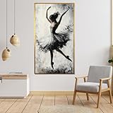 TONGYINLI Elegantes Ballett-Tuschegemälde auf Leinwand, Ballett-Poster und -Drucke, Schwarz-Weiß-Wandbilder für die Heimdekoration (40x70cm/Innenrahmen)