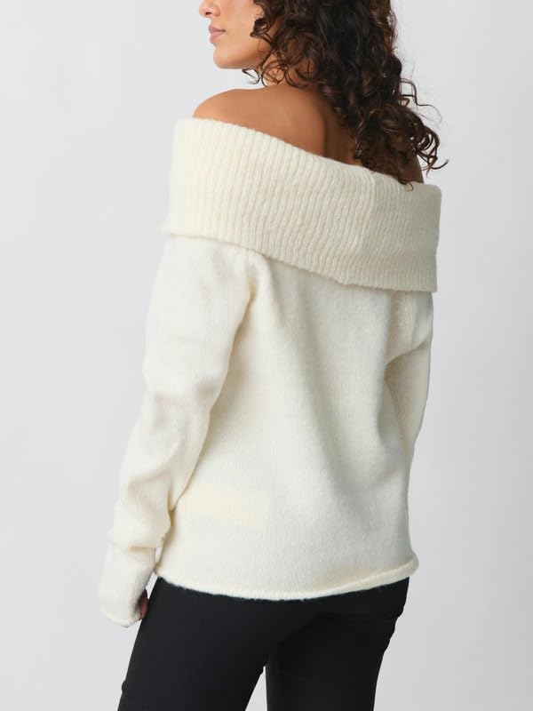 Image of Women Off The Shoulder Sweater Long Sleeve Ribbed Knit Top Y2k Pullover Sweaters Fall Going Out Streetwear
