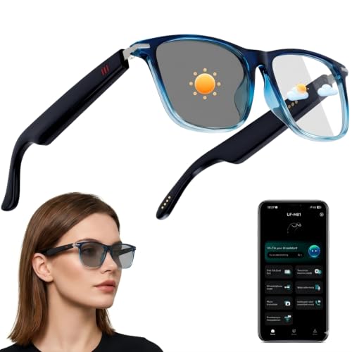 padom AI Smart Glasses for Men & Women, Bluetooth Smart Glasses with 165+ Languages, Photochromic Lenses, AI Assistant, Touch Control & IPX5 Water-Resistant for Travel & Work(Blue) - image 1
