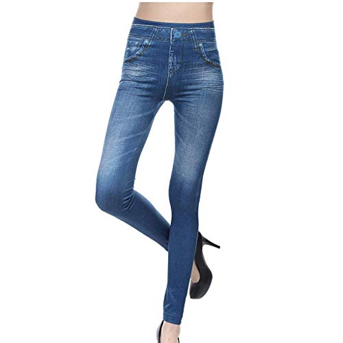 pvucpot Leggings Imitation Jean Femme Leggings Taille Haute Ceinture Elastiquée Slim Jeggings Extensible Pantalon de Crayon