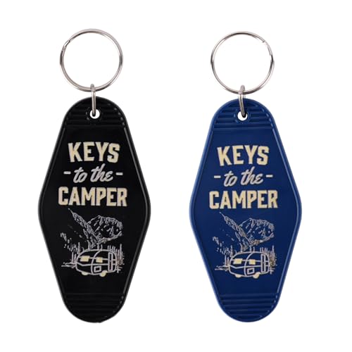 Mikovivi 2pcs Camping Keychain Plastic Camper Keychain Holder RV Accessories Supplies for Couple Men & Women Thoughtful Matching Gifts (Black Blue)