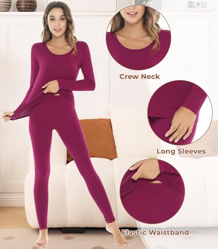Image of NACHILA Thermal Underwear for Women-Viscose Made from Bamboo,Soft Long Johns Set Base Layer Pajamas Set Long Sleeve Pjs