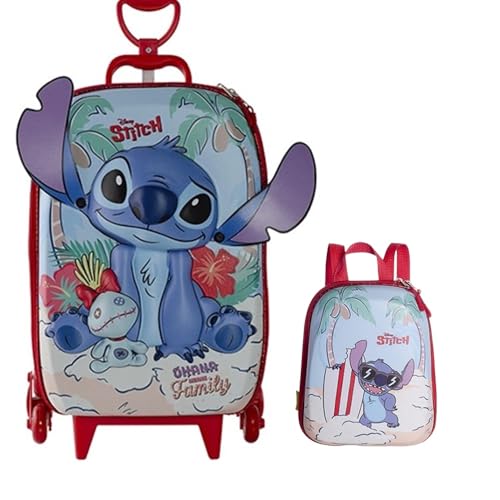 KIT MOCHILA C/RODAS + MOCHILA DE COSTAS STITCH PRAIA