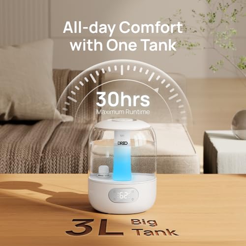 Dreo Humidifier for Bedroom with Sensor, 26dB Quiet Cool Mist Ultrasonic Humidifiers for Home, 360° Nozzle, 30H Runtime, Ambient Light Indicator, Essential Oil Diffuser, Room, Plants, Nursery, White - Image 6