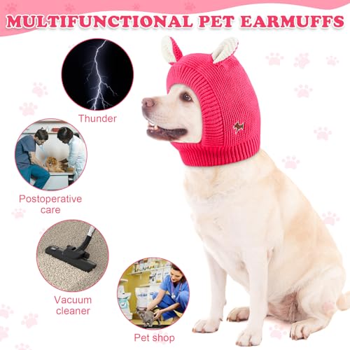 Quiet Ears for Dogs, Dog Ear Muffs Noise Protection Knitted Dog Hats Pet Ears Warm Dog Ear Cover Winter Hat Dog Snood Head Wrap Bunny Costume for Medium to Large Dogs Cats Pets (Rose Red) Quiet Ears for Dogs, Dog Ear Muffs Noise Protection Knitted Dog Hats Pet Ears Warm Dog Ear Cover Winter Hat Dog Snood Head Wrap Bunny Costume for Medium to Large Dogs Cats Pets (Rose Red)