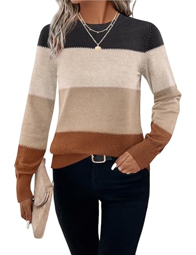 HOTOUCH Suéteres para Mujer de Manga Larga Cuello Redondo Suéter Otoño Invierno Ropa de Punto Básica Sudadera de Punto Básica Casual Lisa Pullover S-XXL, S