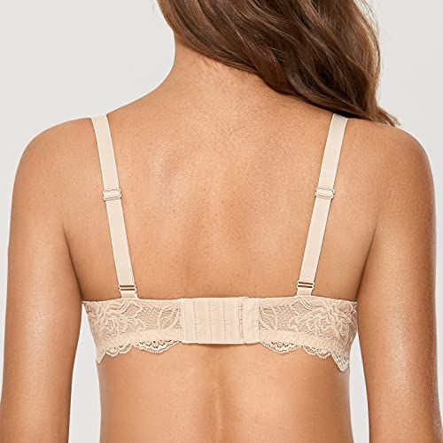 Image of DOBREVA Women's Push Up Lace Bra Underwire Plunge Full Coverage Bras Sexy Plus Size Support
