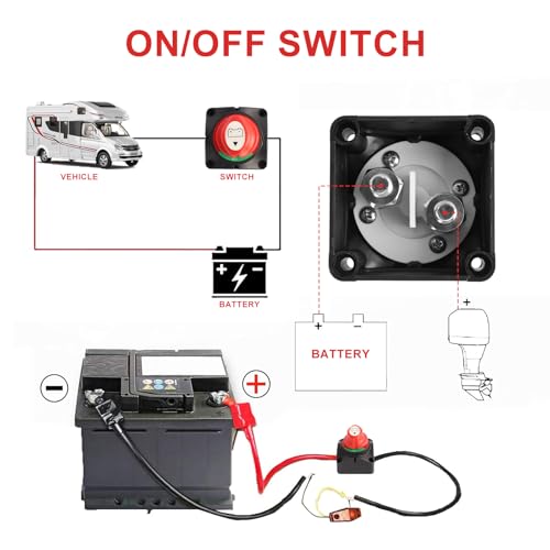 Heavy Duty 12-48V Battery Disconnect Switch - On/Off 2 Positions, 275A Continuous, 455A Intermittent, 1250A Momentary - for Car, Marine, RV, Truck, ATV, UTV - Thumbnail 3