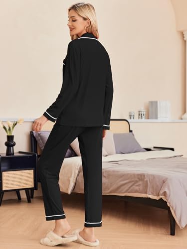 Ekouaer Pajamas Women's Long Sleeve Sleepwear Soft Button Down Loungewear Pjs Lounge Set Nightwear XS-XXL3