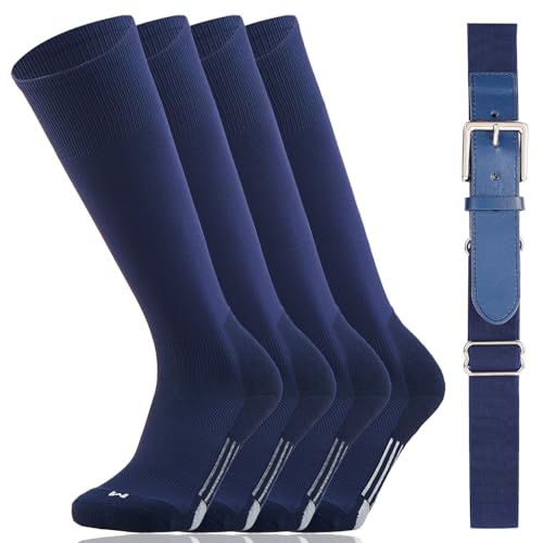 Youper Youth Baseball/Softball Belt & Socks Combo Set (2 Pairs of Socks & 1 Belt) (Navy Youth - Small)