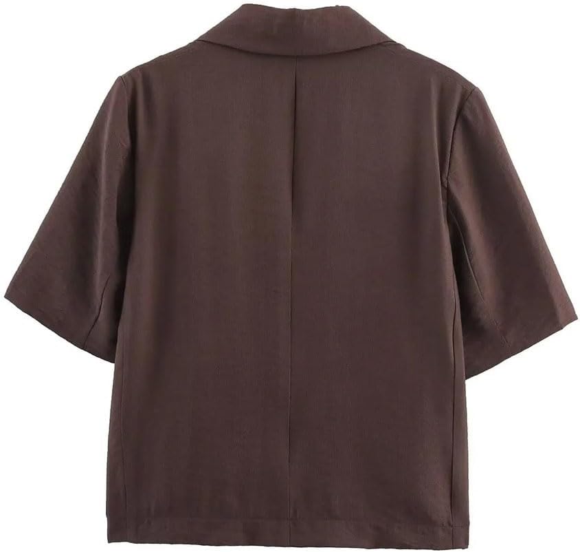 Women's Summer Shorts Set Solid Lapel Short Sleeve Casual Blazer Pocket Elastic Waist Belt Shorts