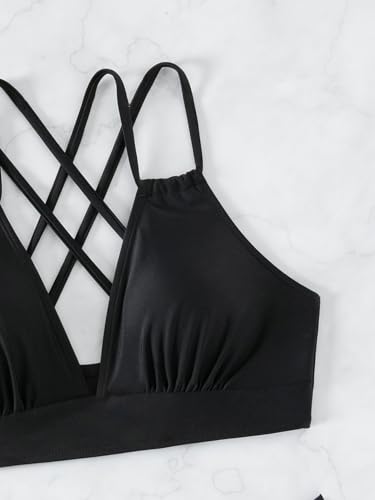 Image of Fanuerg Women's Sexy V Neck Bikini Sets Hollow Out Two Piece Swimsuits Cutout Mid Waist Bathing Suit
