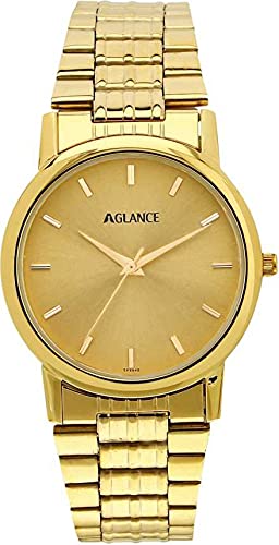 Aglance7987YM04 Gold Plated Golden Dial Analog Watch