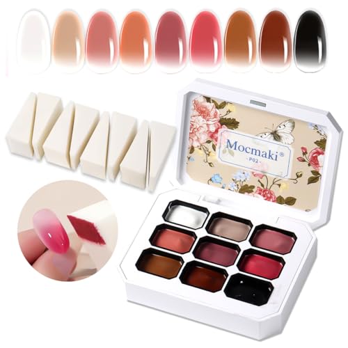 SUTOZMIWE Ombre Gel Nail Polish Kit, 9 Colors Gradient Painting Gel Polish with 8Pcs Nail Sponges for Ombre Nails Aura Nails French Manicure Soak Off UV Pastel Nail Art Varnishes Set DIY Nail Design