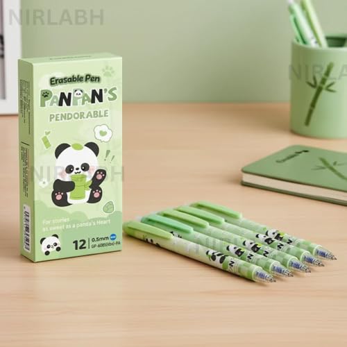 Image of Alokik 12 Pcs Panda Erasable Gel Pen Set 0.5mm Fine Point - Cute Panda Cartoon Retractable Erasable Pens with Eraser Tip, Smooth Writing Gel Pens for Kids School Office Stationery