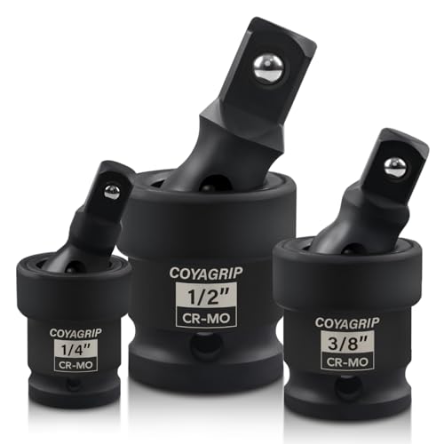 Impact Universal Joint Swivel Socket Set 3-Piece 1/2 3/8 1/4 Drive Flexible U-Joint Adapters Set Premium CR-MO Steel Wobble