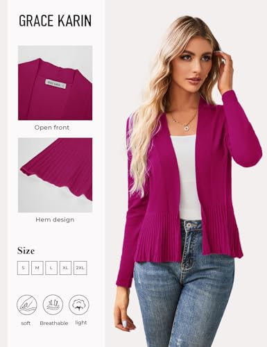 Image of GRACE KARIN Women's Lightweight Peplum Cardigan Sweaters Open Front Cropped Cardigan Long Sleeve Trendy Summer Knit Tops