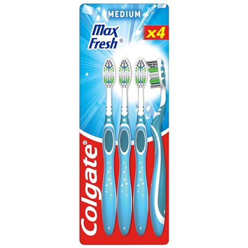 Colgate brosses à dents Max Fresh Medium pour haleine fraîche et plaque dentaire Lot de 4
