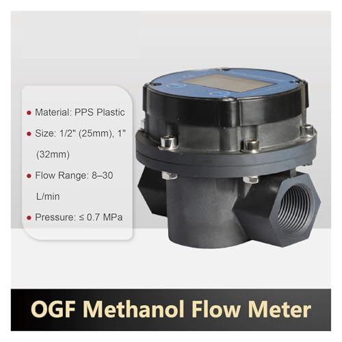 OGF プラスチック製流量計 3/4インチ - 1インチ ネジ付き インライン デジタル燃料流量計 メタノール・灯油用 LCD ディスプレイ付き(G1)