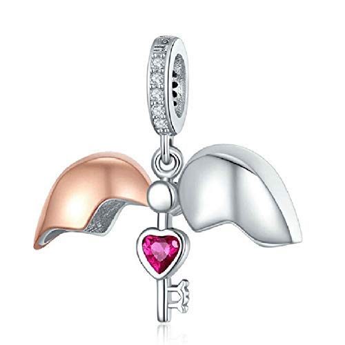 Charm a forma di cuore con chiave, in argento Sterling 925, per anniversari, compatibile con bracciale Pandora