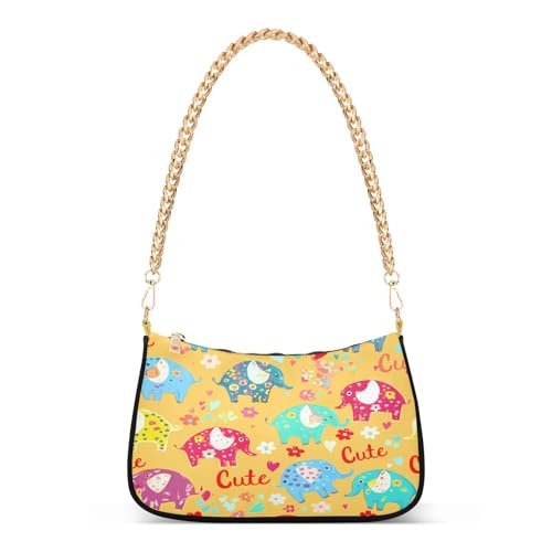 Shoulder Bag for Women Colorful Elephants Tote Handbag Crossbody Bag with Zipper Closure
